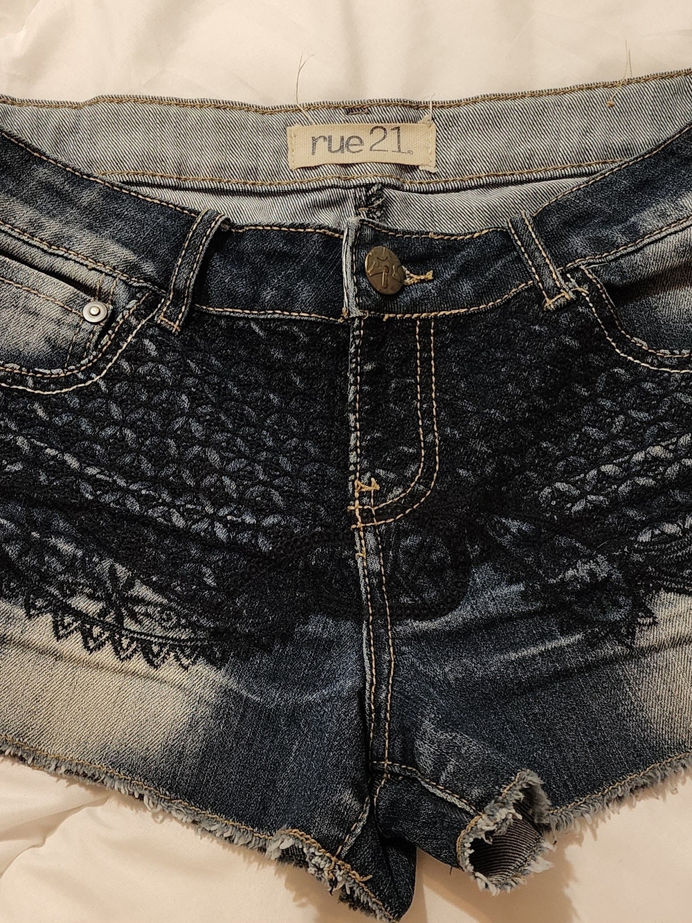 Rue21 Blue Denim Shorts with Black Lace Print